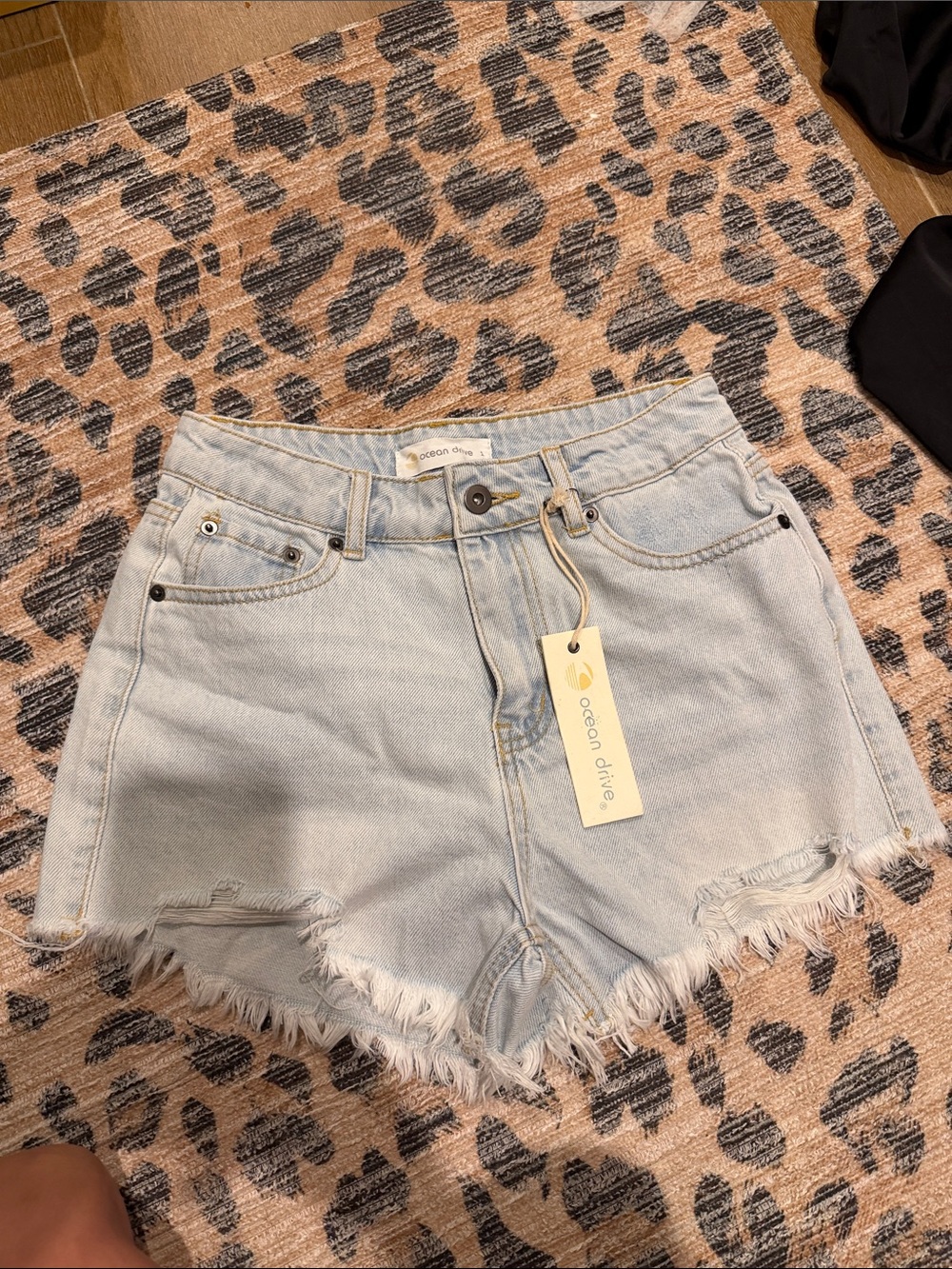 Ocean Drive Light Blue Frayed Hem Denim Shorts